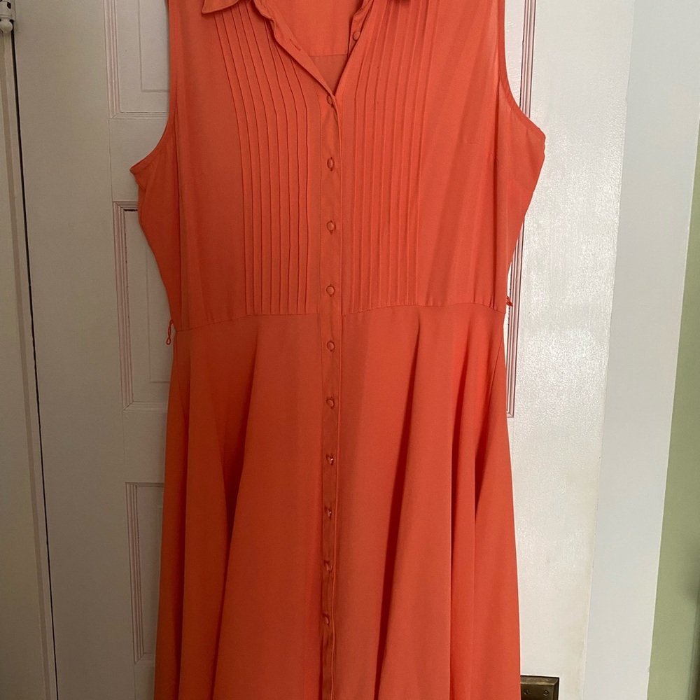 Sleeveless Button-Front Pleated Coral Dress
